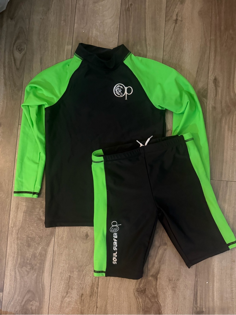 OP Black & Neon Green Kids Rashguard Swim Set